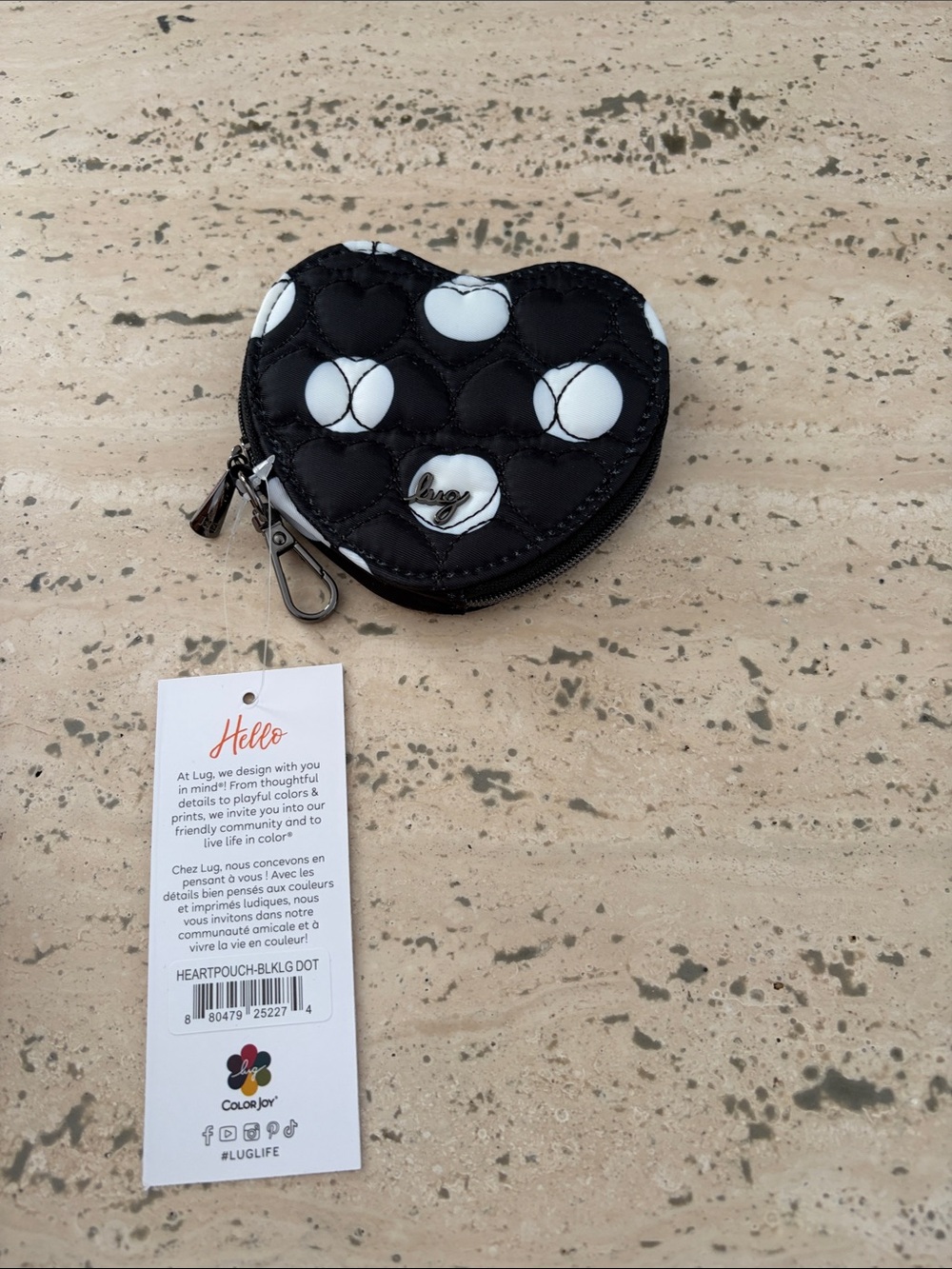 Lug Heart Pouch Black Large Dot